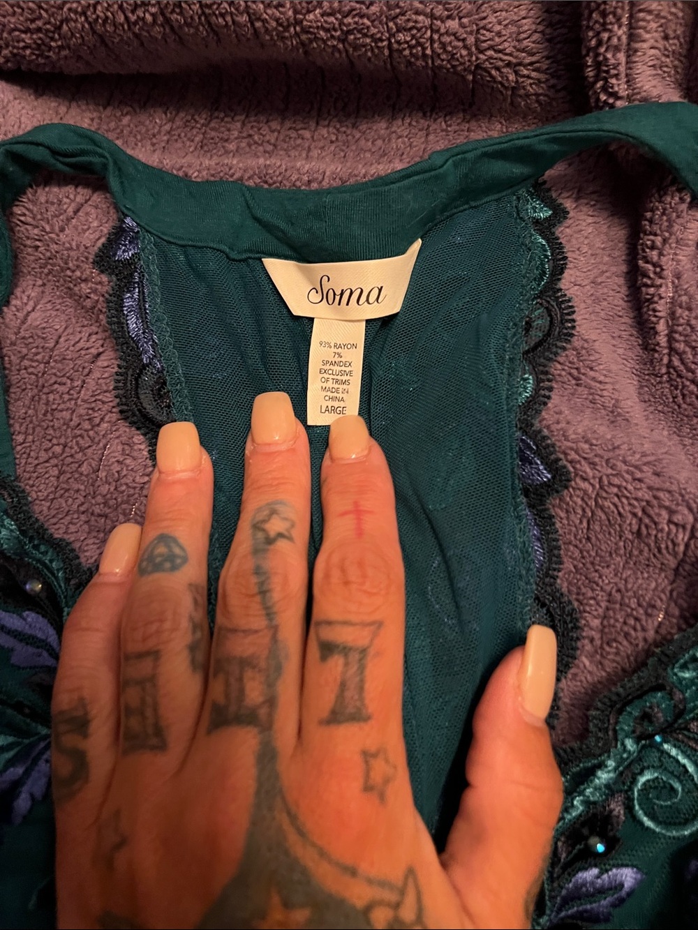 Soma Teal Lace-Trim Chemise Slip